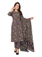 rangita Navy Blue Cotton Printed Straight Kurta with Pant and Dupatta | Kurta Set for Women