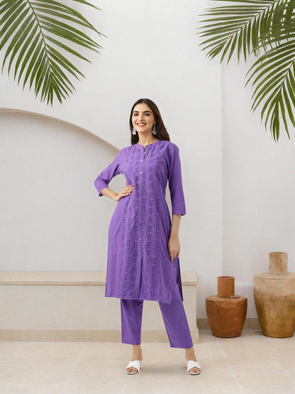 Ishin Schiffli Straight Kurta With Pants