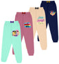 Kyda Kids Girls Cotton Printed Track Pants With Pocket - Multicolor (Pack Of 4)