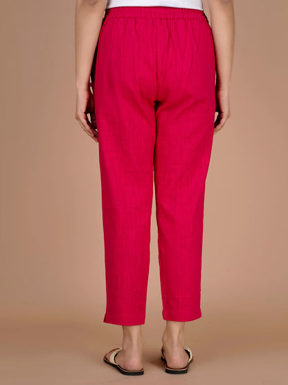 Digital Shopee Women Regular Fit Elastic Waist Full Length Cotton Formal Trouser For Casual Wear, Office Wear Pink