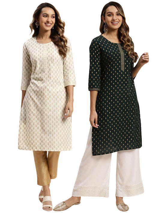 rangita Cotton Straight Kurti for Women | Kurta for Women (Pack of 2)
