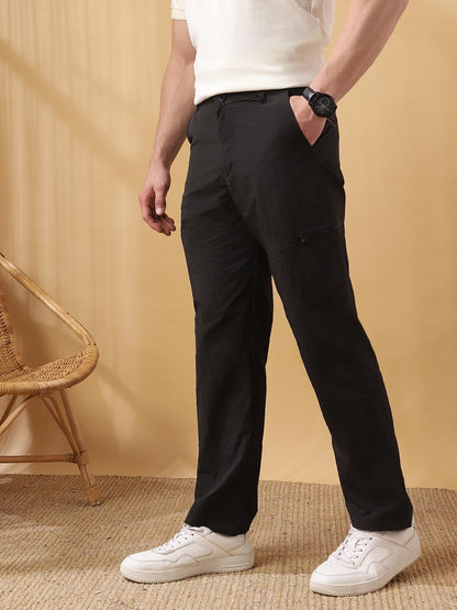 Dennis Lingo Men Solid Nylon Mid Rise Straight fit Cargo Trouser