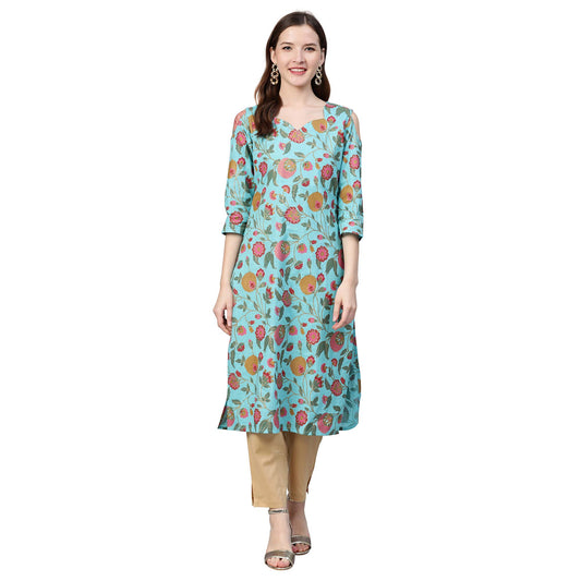 Idalia Turquoise Blue Gold Print Kurta