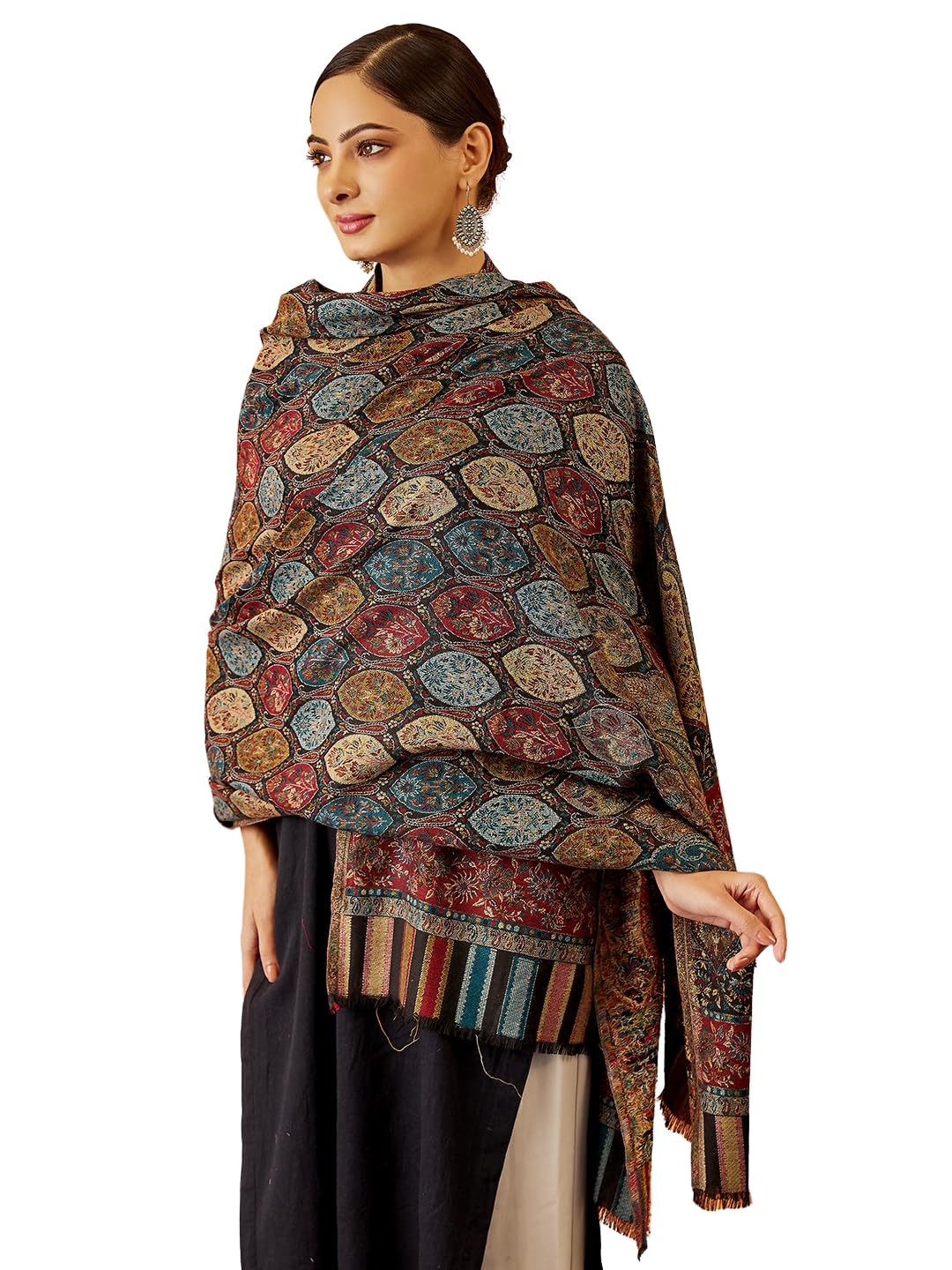 Pashmoda Women Gulnaz Kaani Wool Blend Kashmiri Shawl, Stole, Scarf, Luxury Pashmina Evening Wrap (Size: 101 X 203 CM)