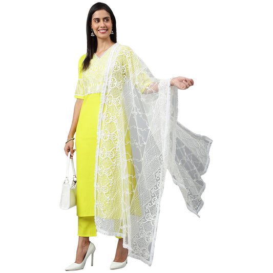 GoSriKi Women's Cotton Blend Straight Solid Kurta with Pant & Dupatta (Type_New-GO)