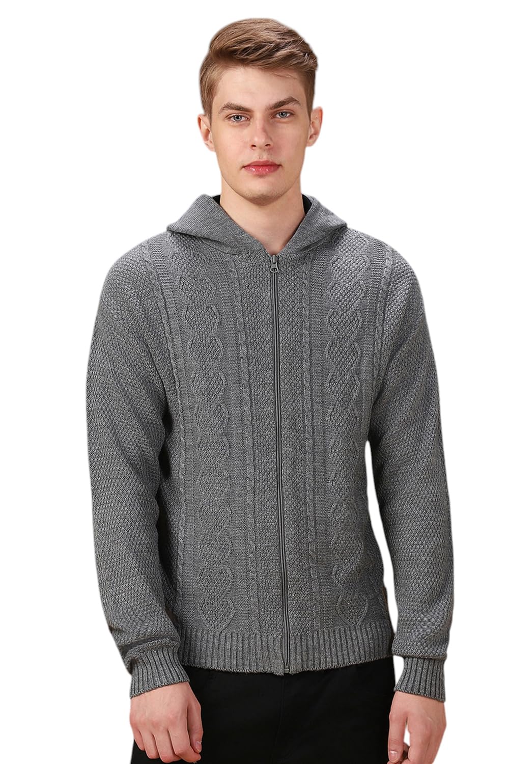 Dennis Lingo Men Solid Acrylic Regular Fit Full Sleeves Cardigan Sweater Grey Melange
