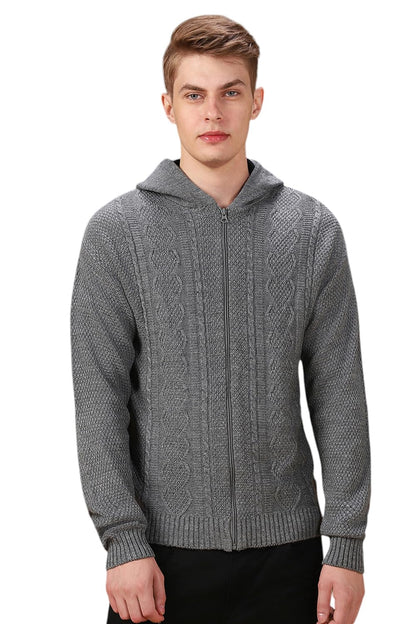 Dennis Lingo Men Solid Acrylic Regular Fit Full Sleeves Cardigan Sweater Grey Melange