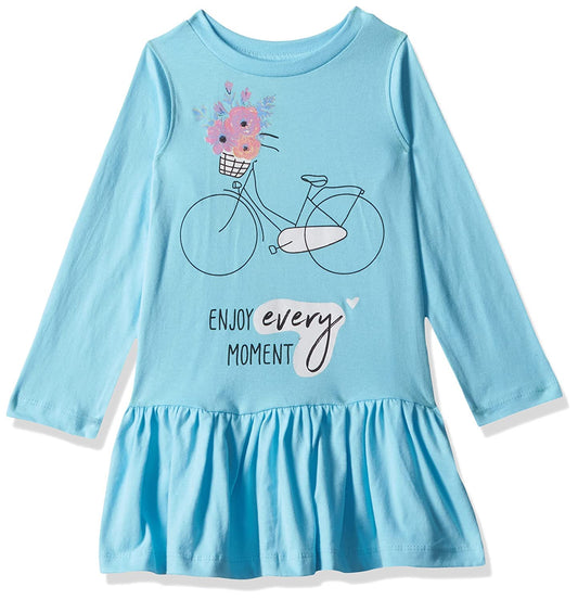 T2F Girls Cotton A-Line Knee-Length Casual Dress (GLS-DRZ-05_Light Blue