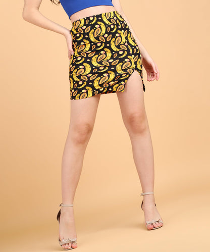 POPWINGS Casual Printed Pencil Slit Mini Skirt for Women || Latest Stylish Western Mini Slit Women Skirt || Summer Wear Women Sk