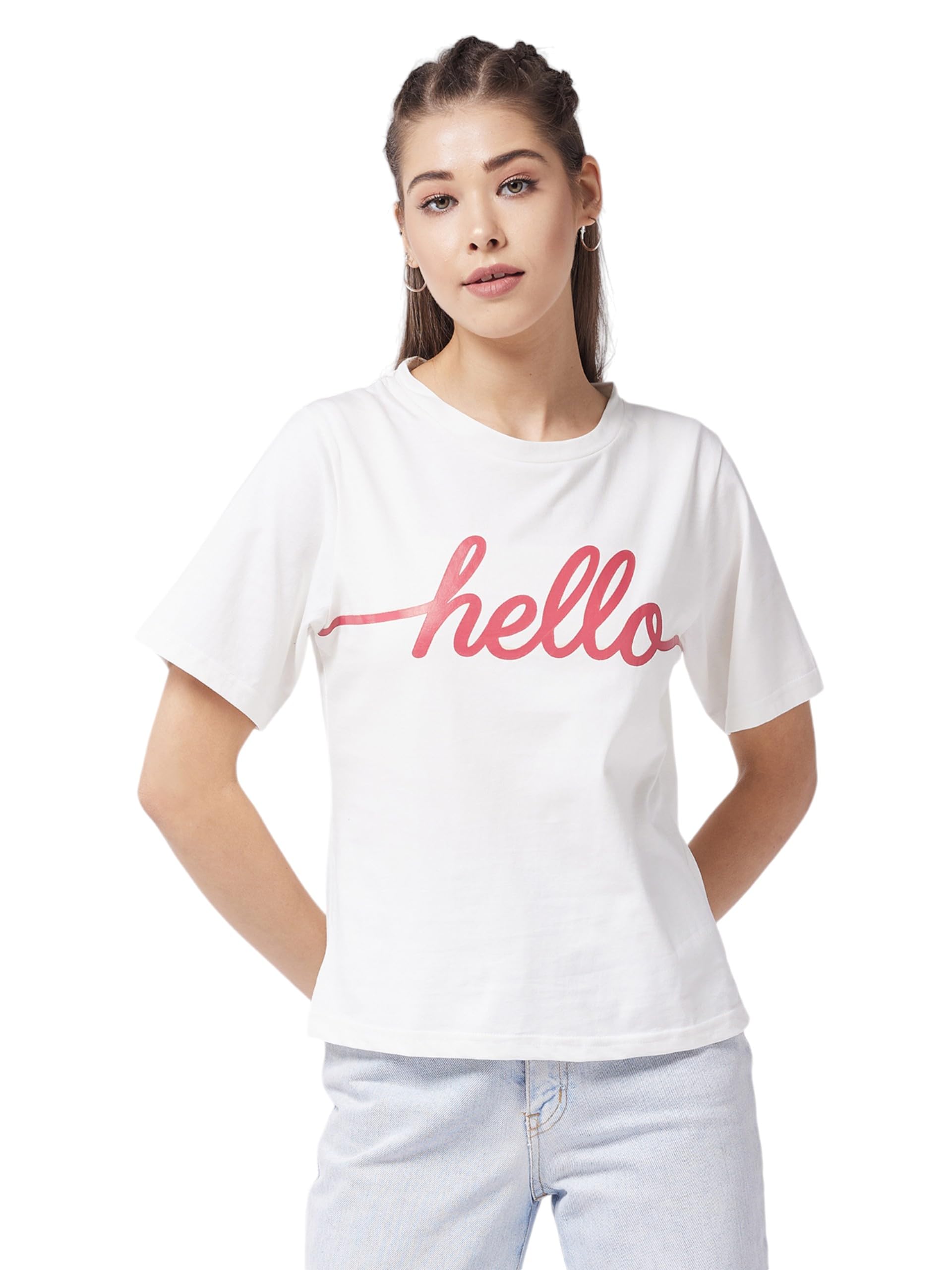 Miss Chase Womens Round Neck Short Sleeve Regular T-Shirt (MCSS25TS99-03-82-06, White, XL)