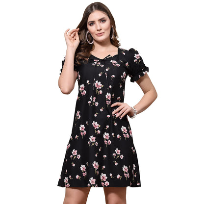 Oomph! Dress For Women Stylish| Summer Vacation Style |Floral Print Puff Sleeve Dress | Lightweight Flared Maxi For Casual & Hol