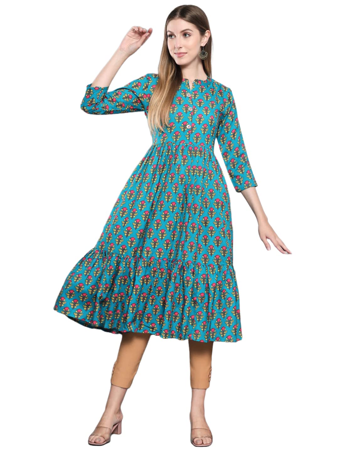 ANNI DESIGNER Womens Cotton Blend Kurta (Ruffle 58_Blue_XX-Large)