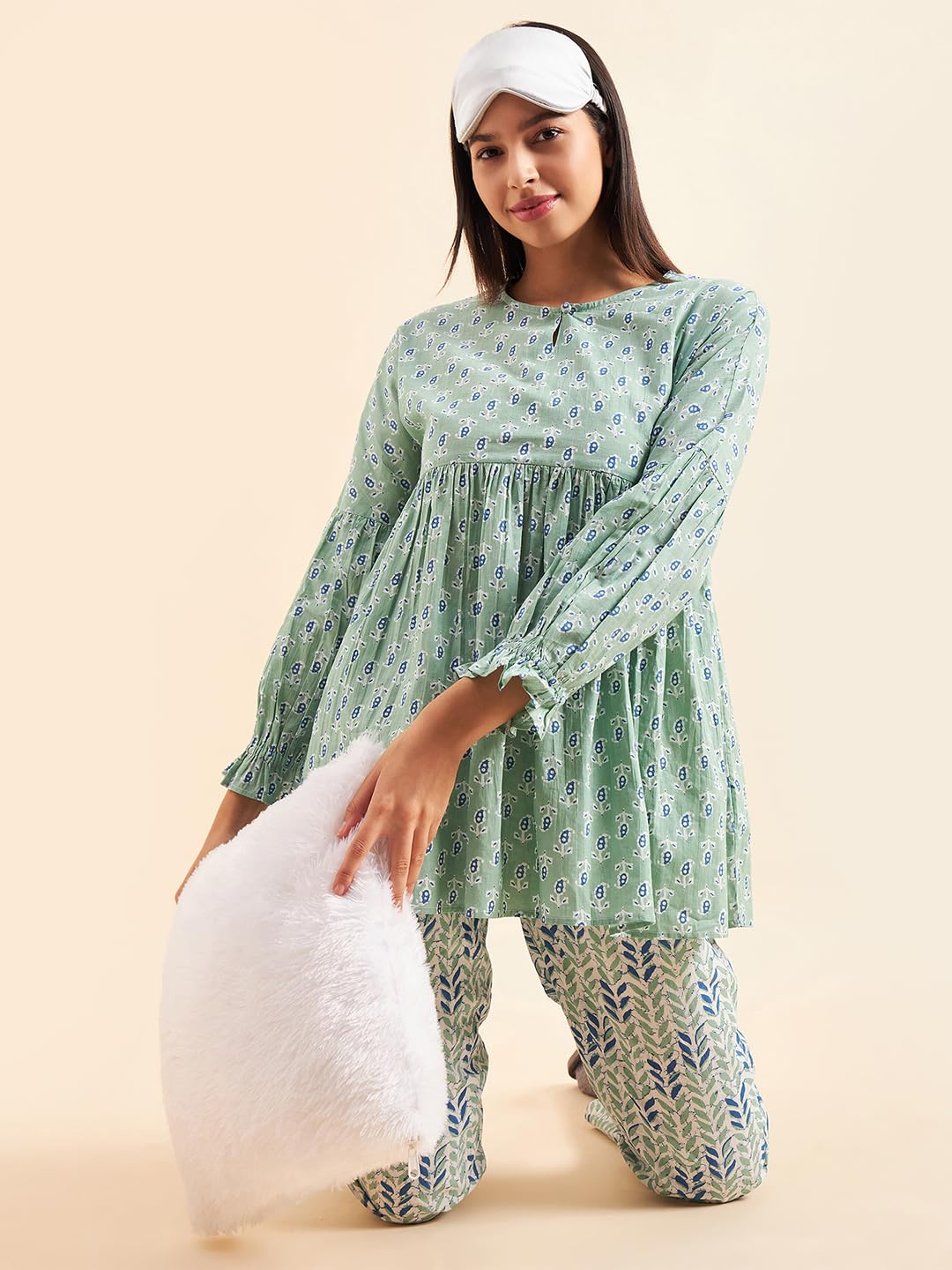 Sweet Dreams Women Printed Pyjama Set Green
