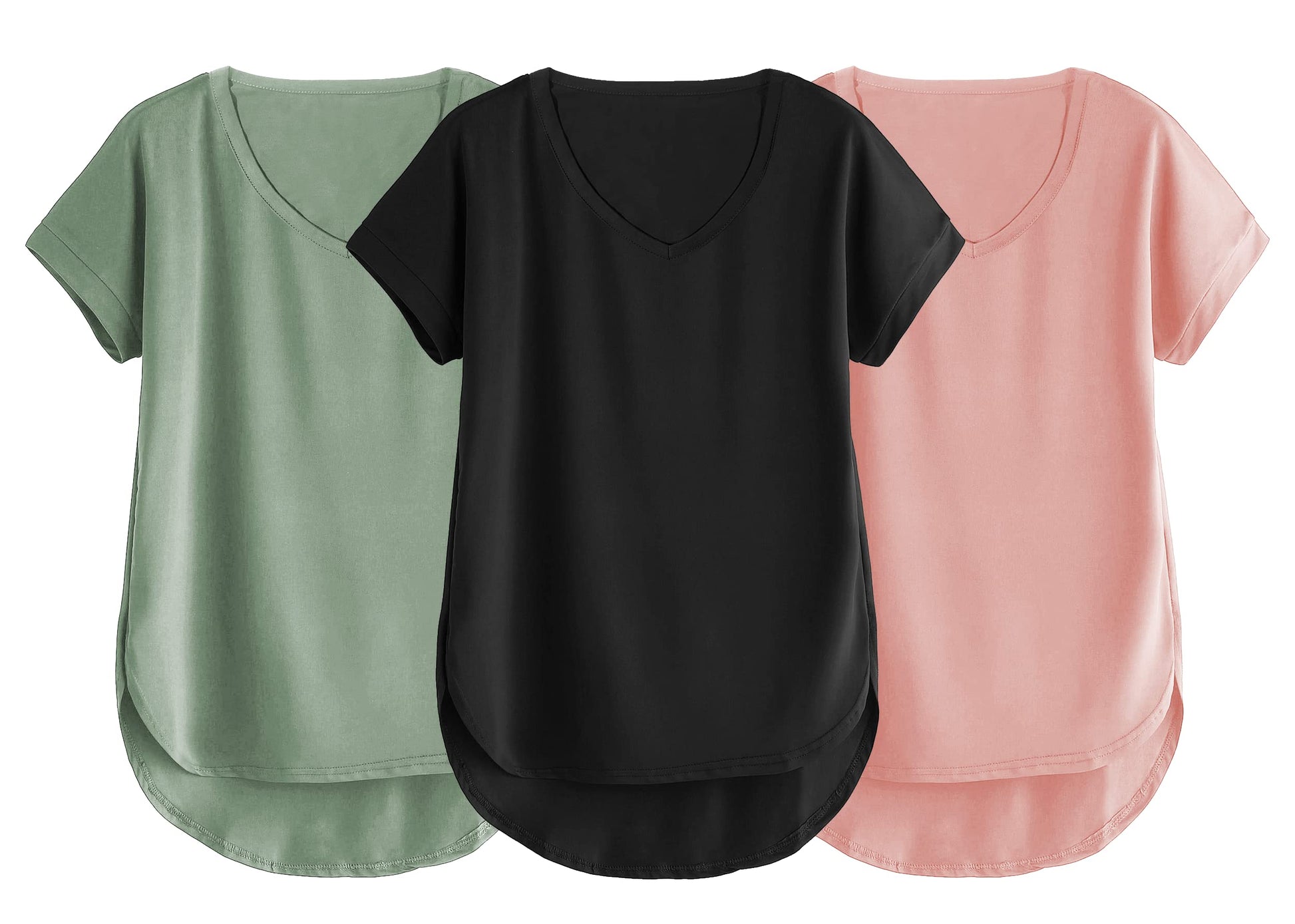 Fabricorn Combo Of Three Plain Black, Sage Green And Dusty Rose V-Neck Up And Down Cotton Tshirt For Women (Black, Sage Green, D