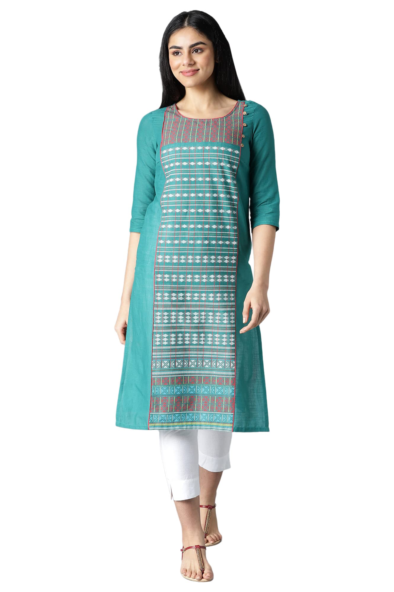 Aurelia Women's Cotton Regular Kurta (22FEA10969-500720_Alpine Green_XS)