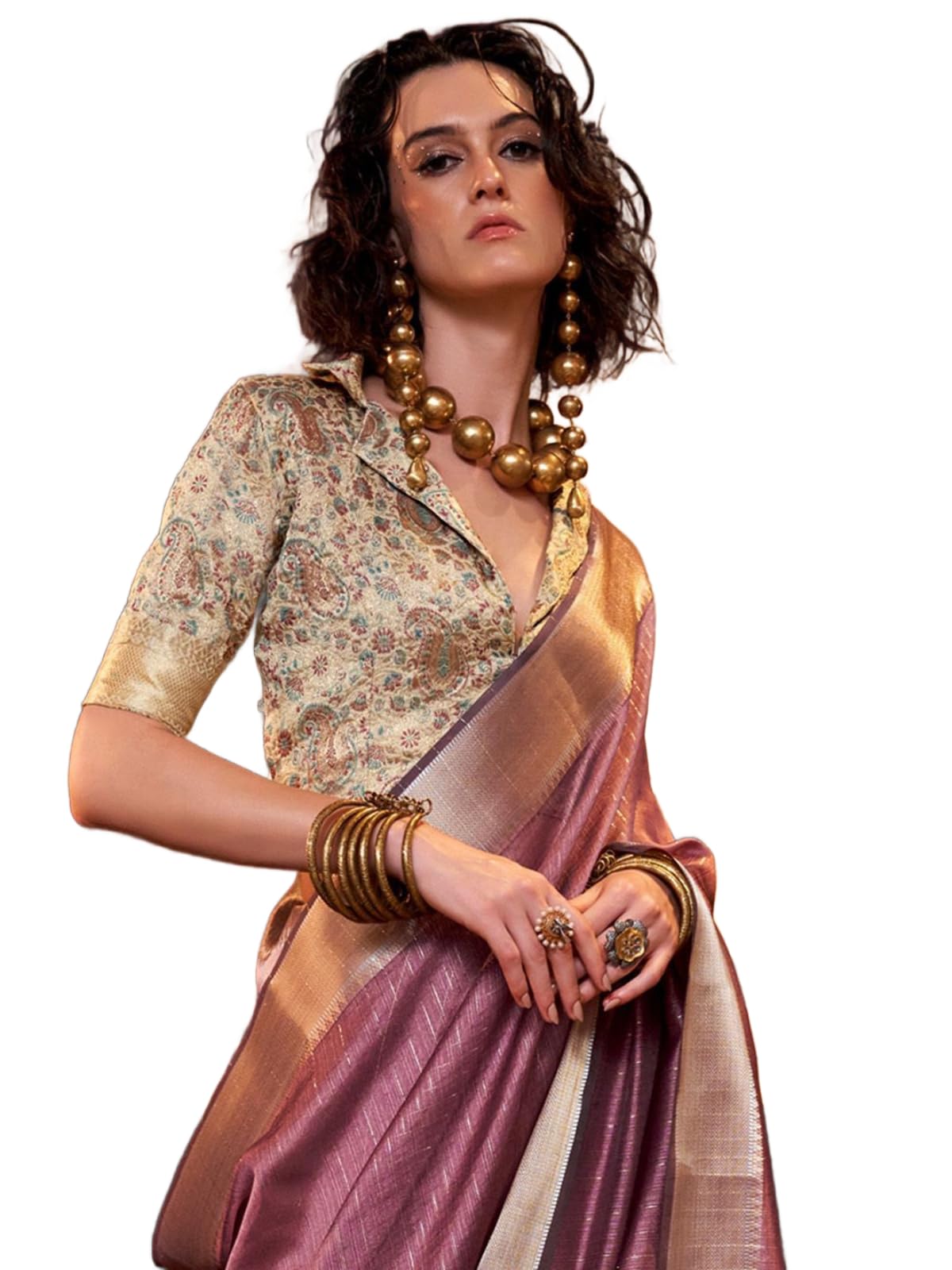 Madhuhansh Womens Soft Linen Saree With Unstitched Multicolor Paisley Blouse Piece Saree With Satin Border Comfortable Skin Frie