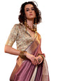 Madhuhansh Womens Soft Linen Saree With Unstitched Multicolor Paisley Blouse Piece Saree With Satin Border Comfortable Skin Frie