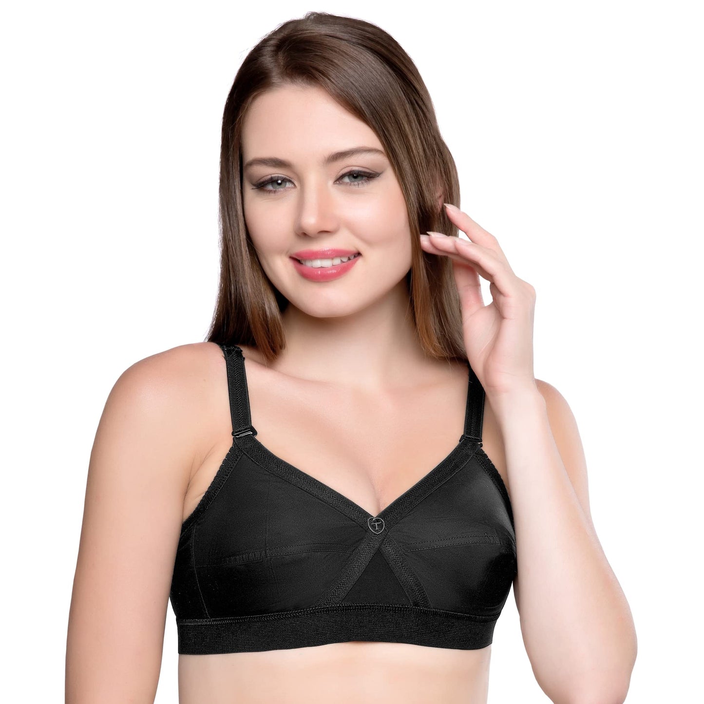 Trylo WomenS Cotton Non-Padded Wire Free Full-Coverage Bra (Krutika-102_Black_38G_Black_38G)