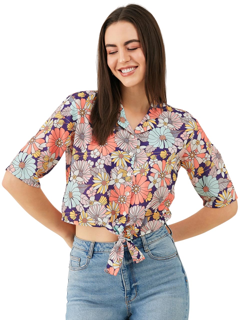 Modeve Women Floral Multicolor Crop Top For Summer