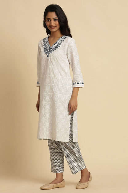 W For Woman W For Womanhite Geometric Printed Cotton Regular Kurta
