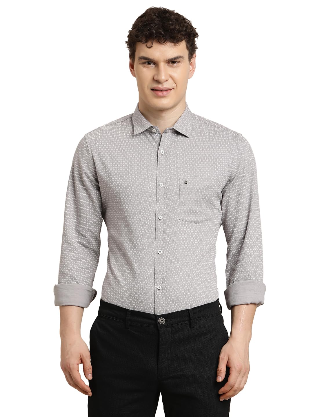 Turtle Men Slim Fit Printed Polycotton Grey Casual Shirt