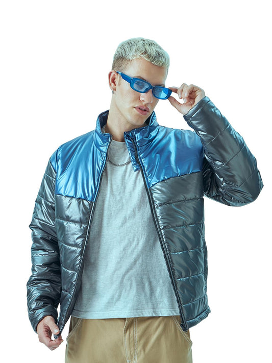 Bewakoof Mens Color Block Oversized Fit Jacket_596219_Grey_M