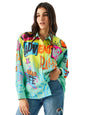 The Souled Store Wanderlust Women and Girls Long Sleeve Collared Neck Button Down Oversize Fit Multicoloured All Over Graphic Pr