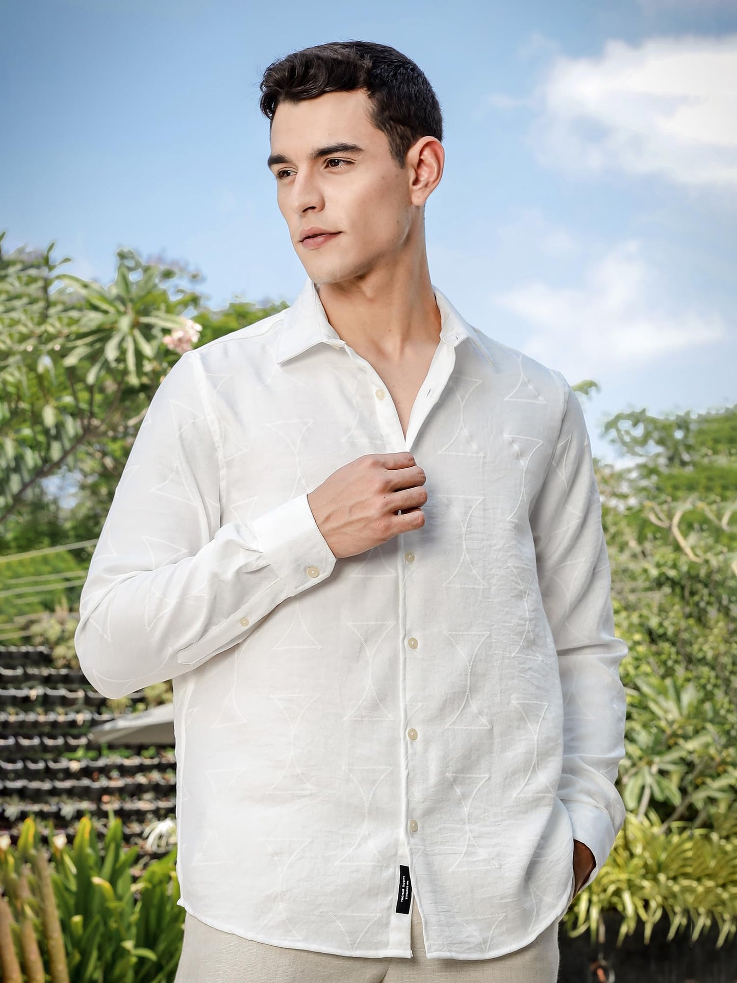 Thomas Scott Premium Embroideried Long Sleeve Casual Shirt for Men White