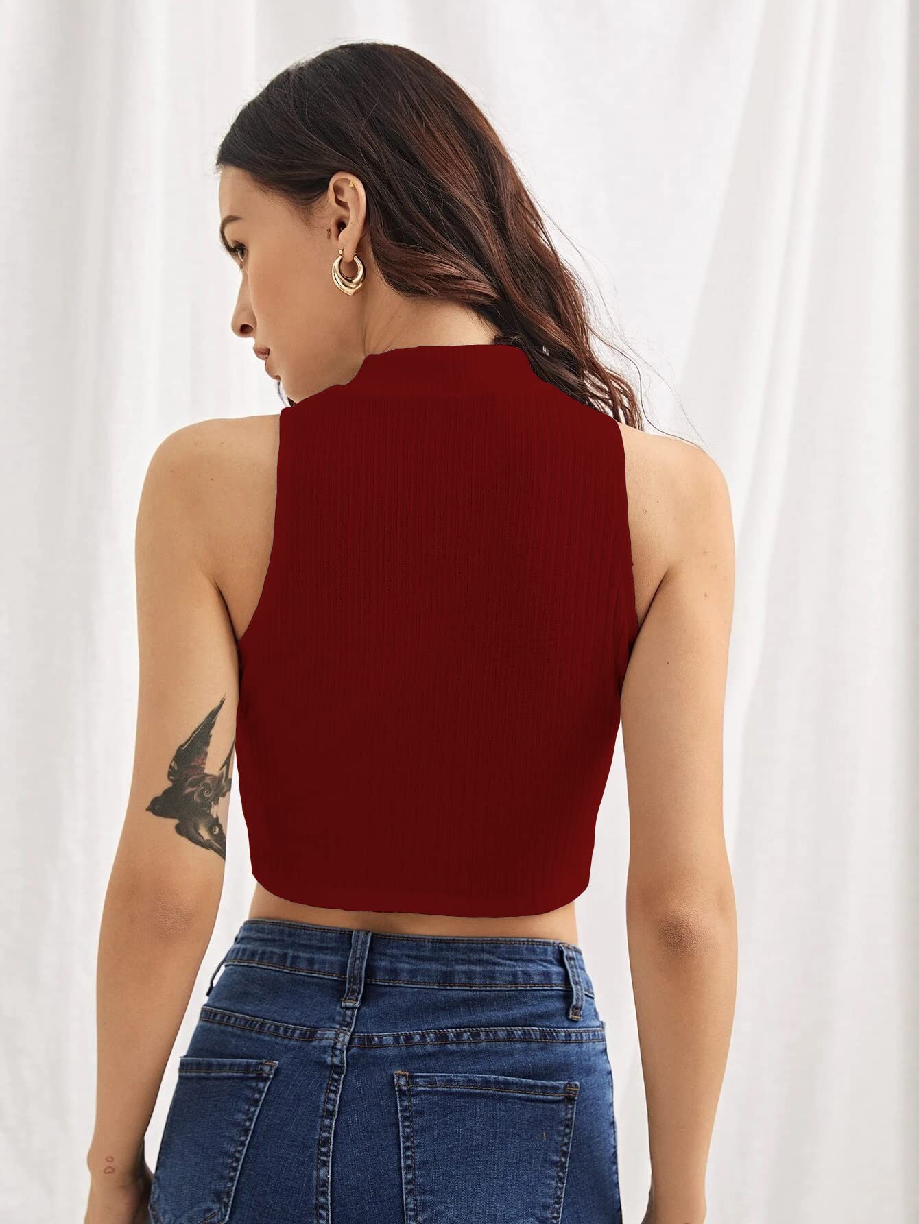Shasmi Womens & Girls Solid Ribbed Round Neck Collarless Sleeveless Slim Fit Simplicity Tank Tops (Pack of 2) (TOP 37 Maroon N