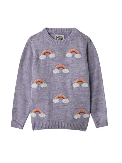 The Souled Store Cosmic Sky Girls Crew Neck Long Sleeve Purple Embroidered Regular Fit Sweaters Girls Knit Sweaters for Kids Ch