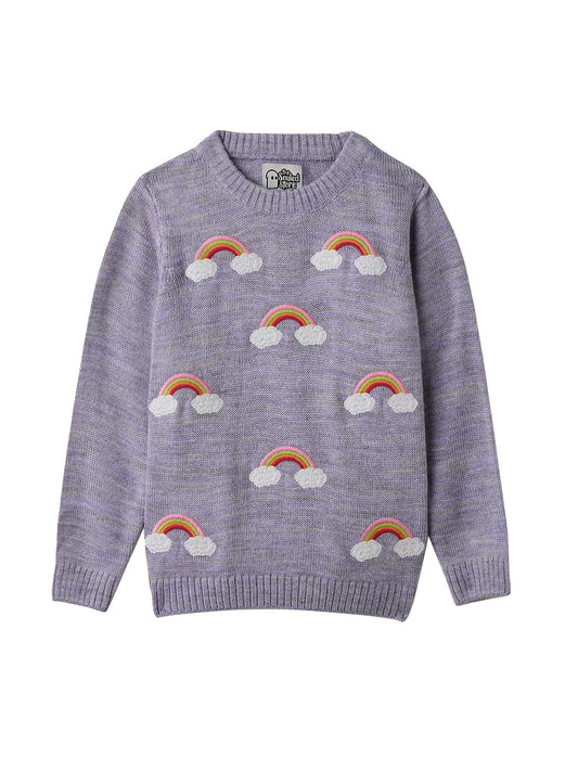 The Souled Store Cosmic Sky Girls Crew Neck Long Sleeve Purple Embroidered Regular Fit Sweaters Girls Knit Sweaters for Kids Ch
