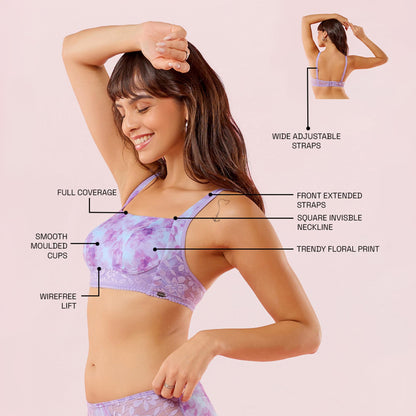 Enamor Womens Nylon Blend Wire Free Casual Padded Bra (F151_Lilac Mist