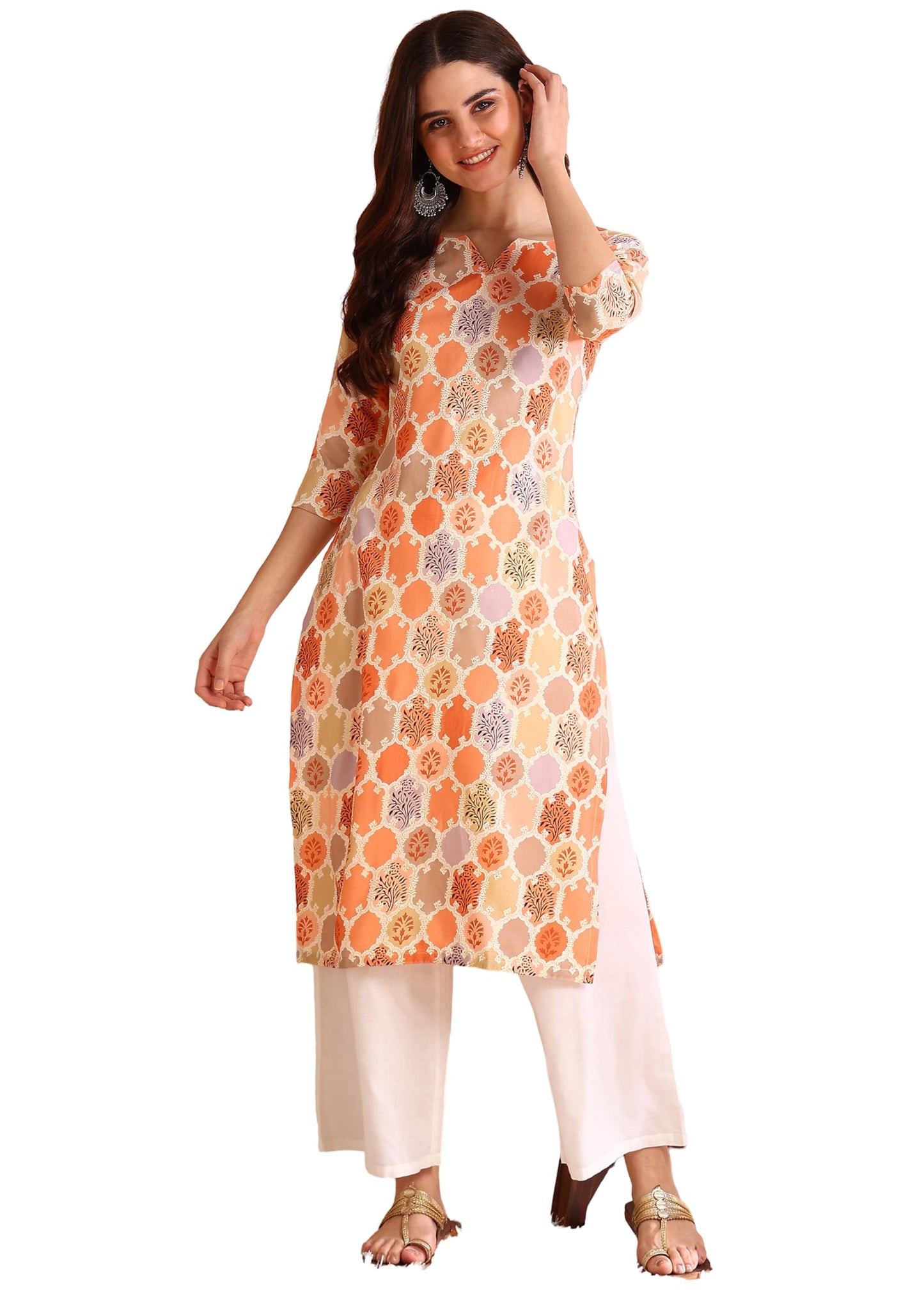 Dsk Studio Poly Rayon Foil Printed Straight Kurti