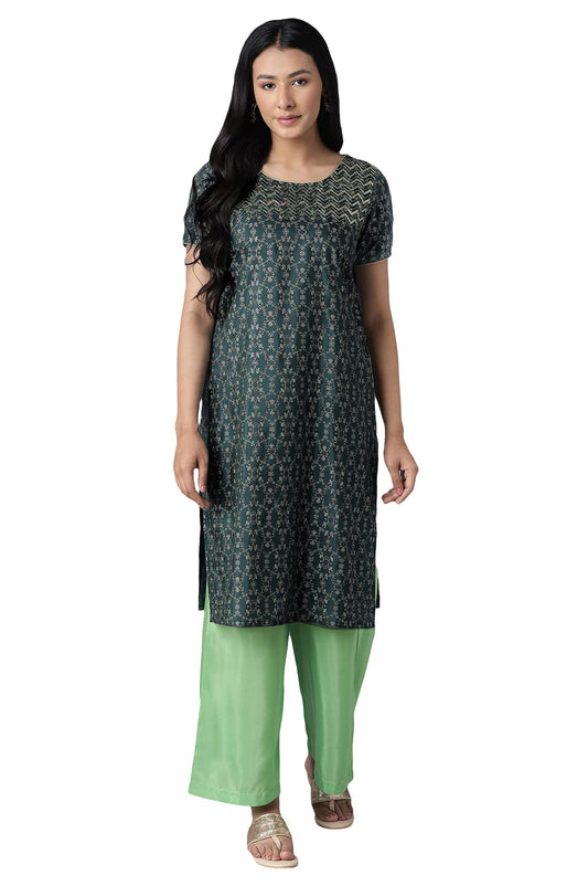 Aurelia Women's Polyester Printed Straight Kurta & Palazzo Set