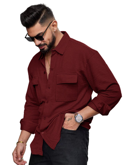 Noble Monk Mens Solid Casual Shirt |Full Sleeve | Regular Fit |Stylish Shirt for Men Maroon
