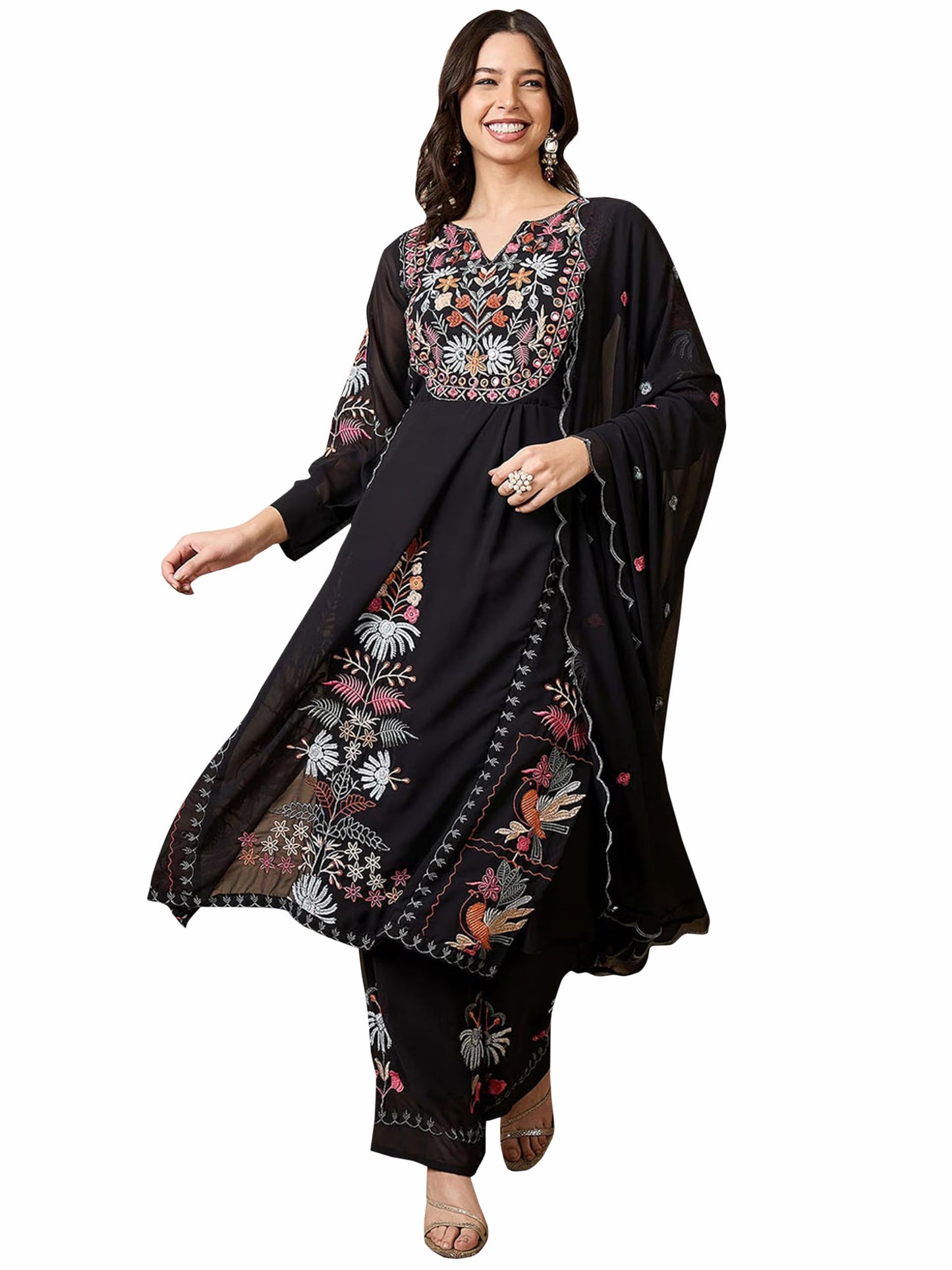 Fashion Basket Georgette Straight Floral Plazzo Kurta Set