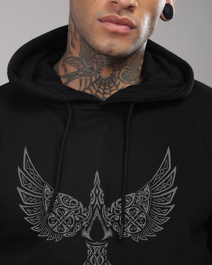 ADRO Mens Cotton Neck Hooded Sweatshirt (H24-BIRD-BL_Black