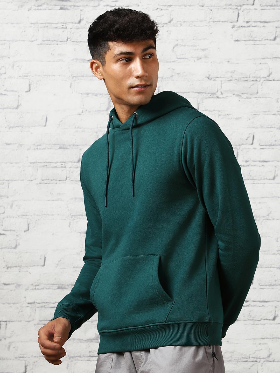 Nobero Elegant Unisex Verdigris Blue Cotton Solid Plain Hoody Sports Winter Gym Workout Running Travel Trekking Hooded Sweatshir