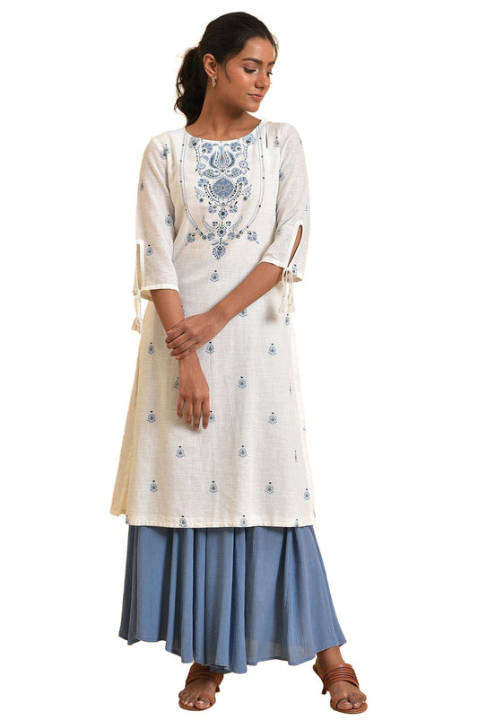 W for Woman White Floral Print Summer Kurta
