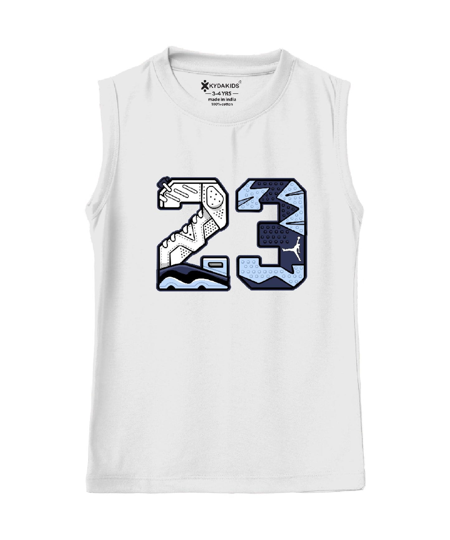 Kyda Kids 100% Cotton Bio Washed Premium Printed Boys Sleeveless Loose Fit Tshirt - Antibacterial Boys Vest - Pack Of 3