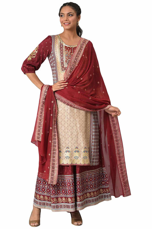 Aurelia Women'S Viscose Kurta Set Culotte With Dupatta