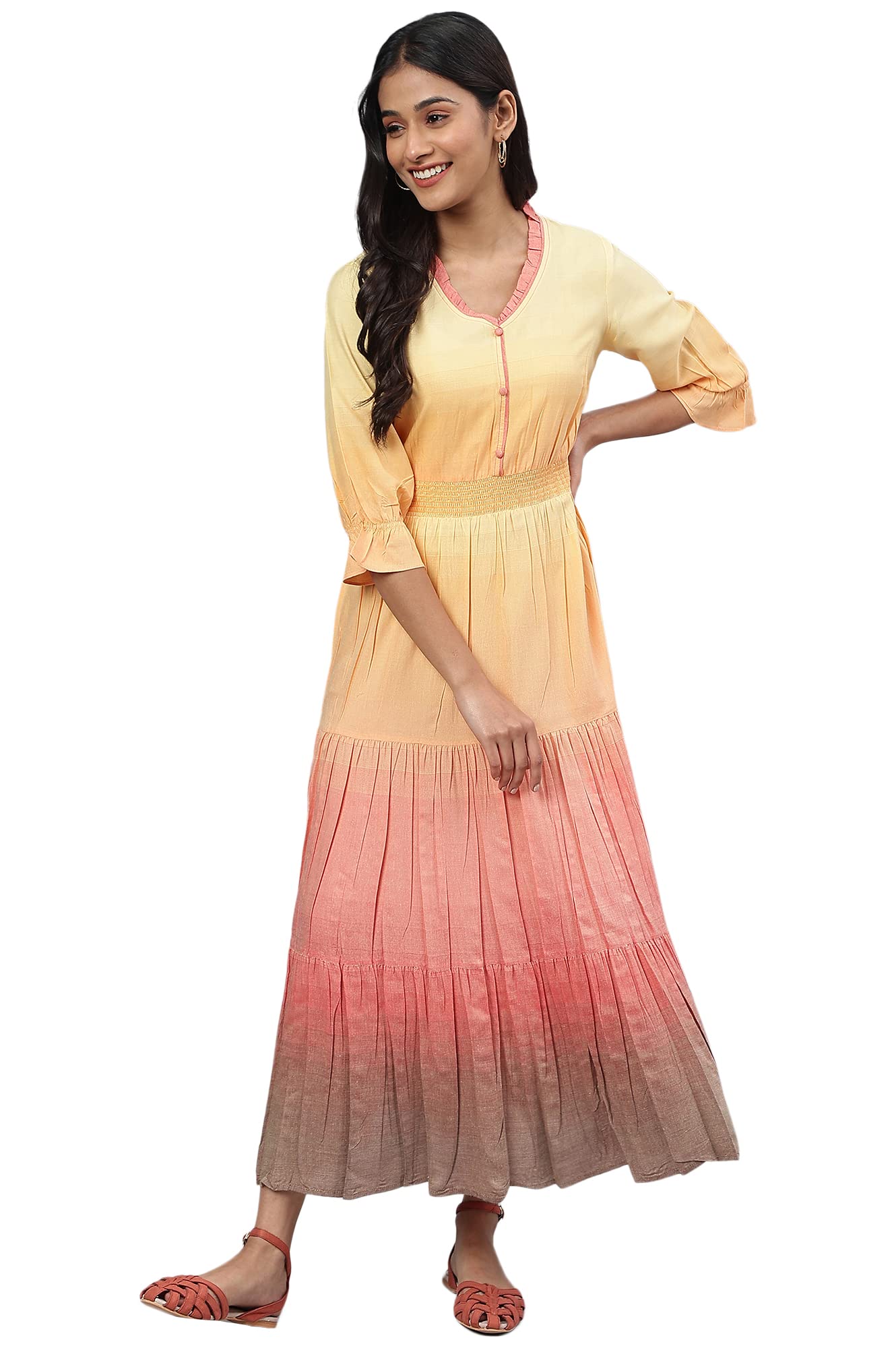 Aurelia Women Double Cream Rayon Geometric Yarn Dyed A-Line Dress_22AUA13564-702882_XS