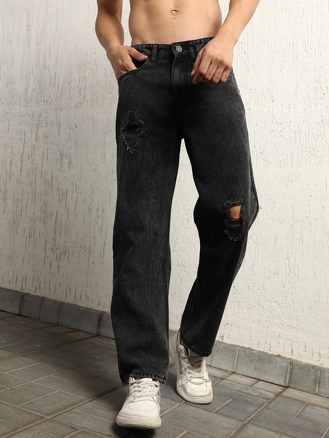 Hubberholme Men Summer Cotton Relaxed Fit Mid-Rise Jeans 5 Grey