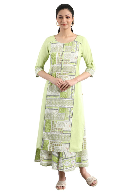 Aurelia Printed Round Neck Cotton Flax Womens Kurta Set (S21AU01502659-P)