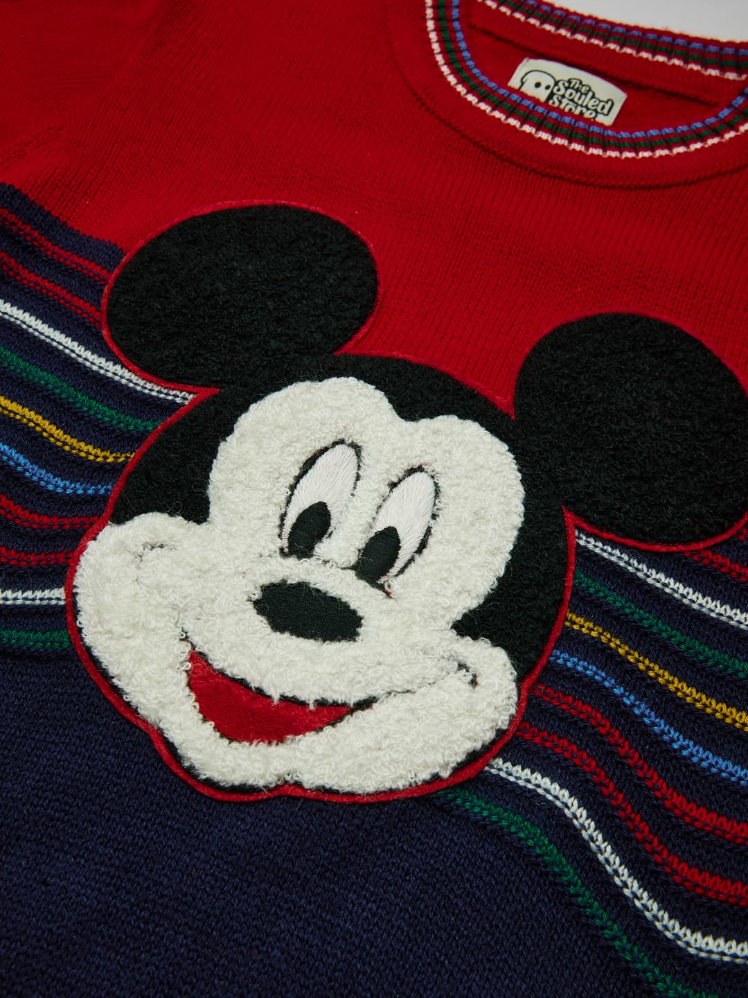 The Souled Store Official Disney: Mickey Mouse Boys Red and Navy Long Sleeve Round Neck Sweaters Boys Knit Sweaters for Kids Ch