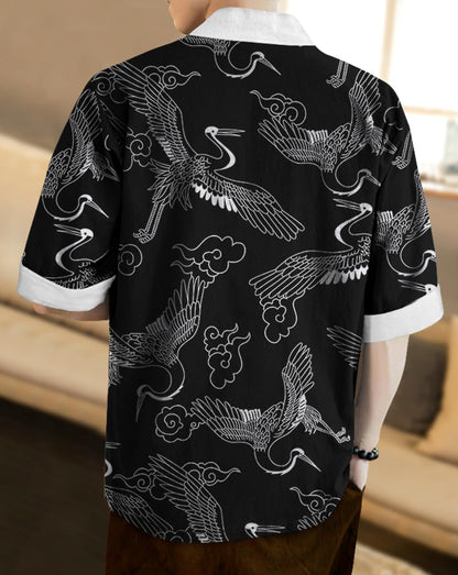 Eyebogler Men Cotton Blend Casual Printed Open Shrug Black White