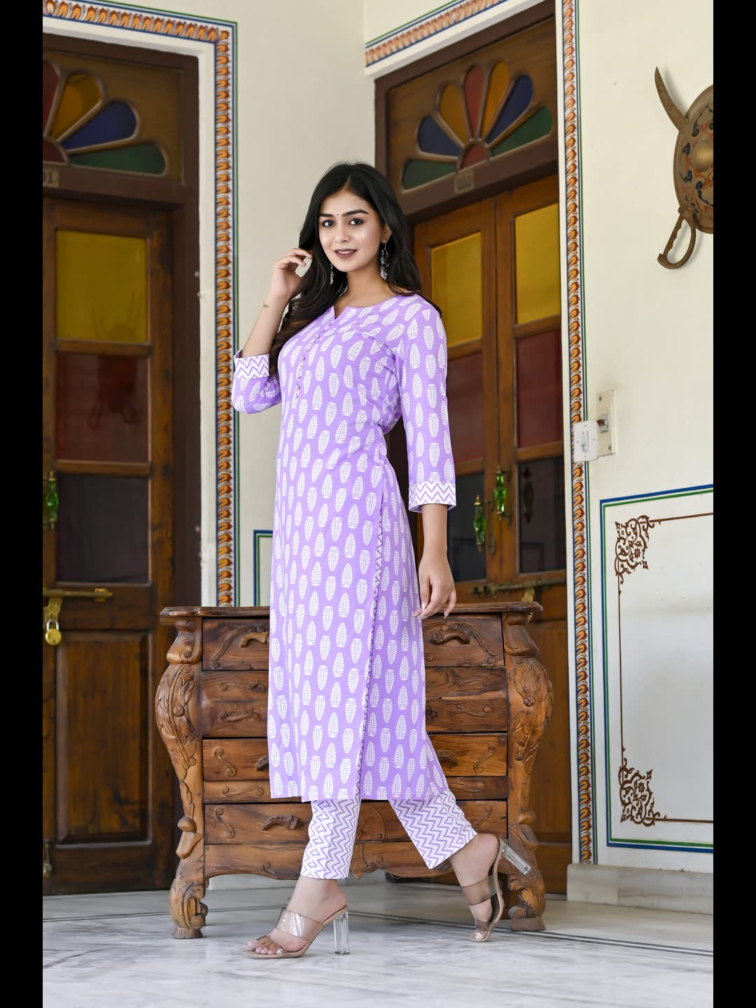 ANNI DESIGNER Women's Cotton Blend Traditional Straight Printed Kurta and Pant Set (Danapa