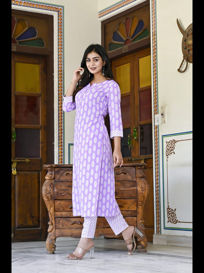 ANNI DESIGNER Women's Cotton Blend Traditional Straight Printed Kurta and Pant Set (Danapa