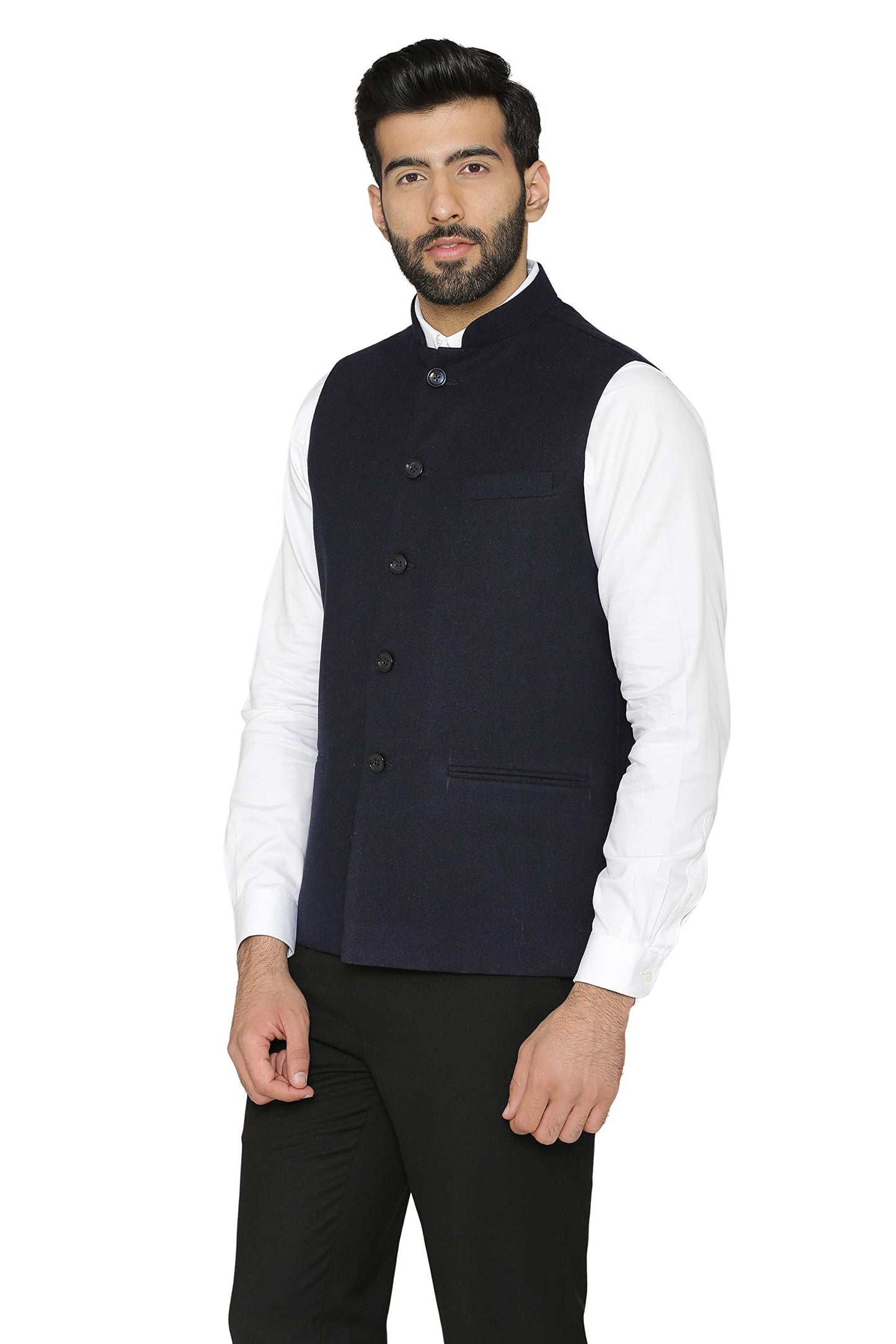 WINTAGE Mens Tweed Wool Festive and Casual Nehru Jacket Vest Waistcoat : Navy Blue