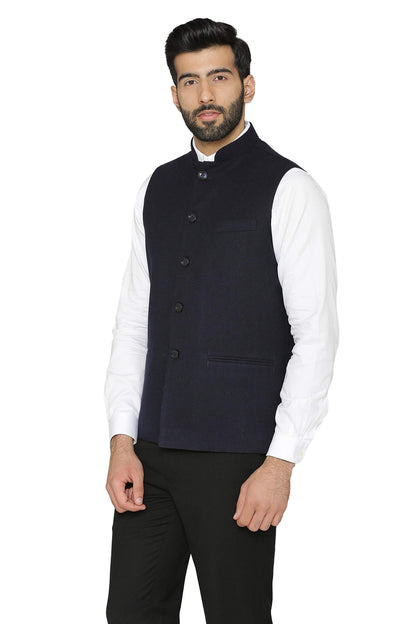 WINTAGE Mens Tweed Wool Festive and Casual Nehru Jacket Vest Waistcoat : Navy Blue
